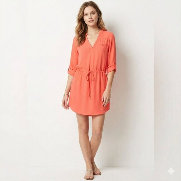 Naked Zebra V-neck Drawstring Tunis Shirt Dress Coral Pink Red Size Small - Picture 14 of 14